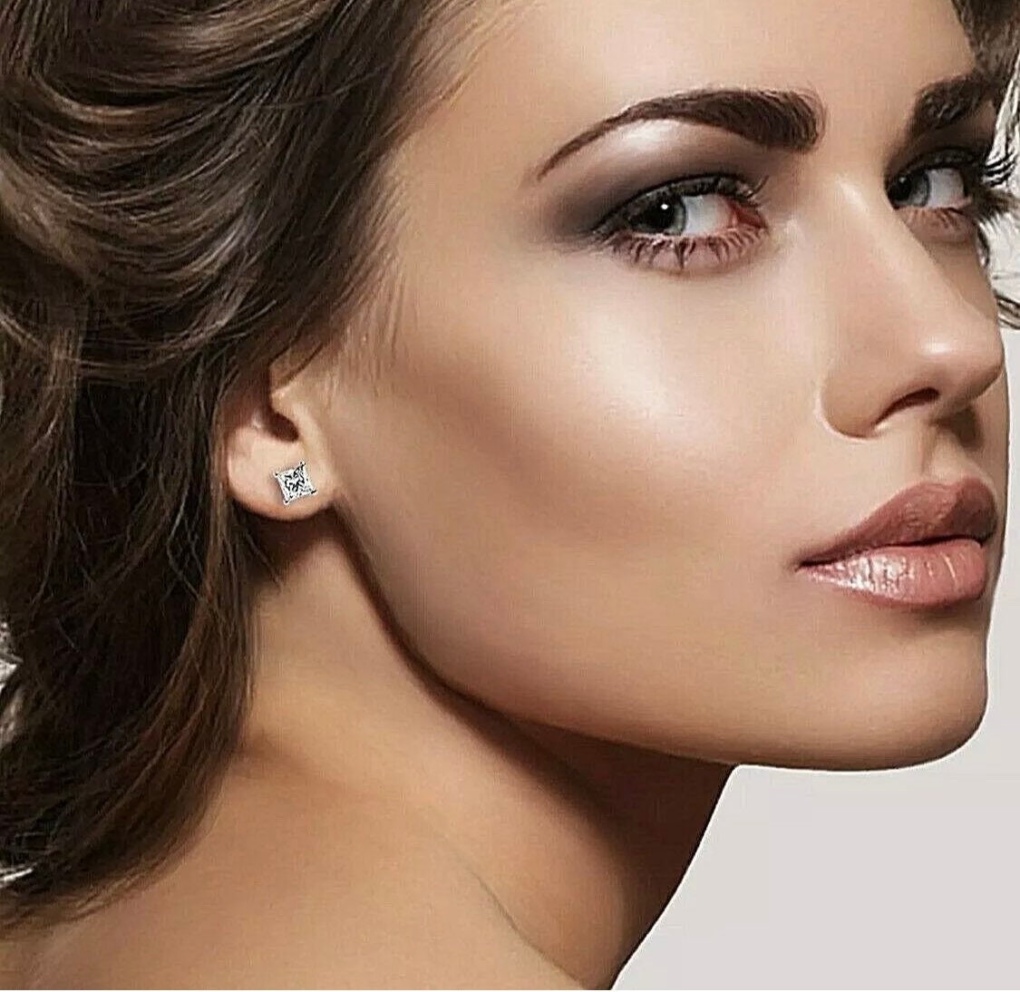 2.50 Ct Princess Cut VVS1/D Solitaire Studs Earrings 14k White Gold Push Back Retail Value 495.00