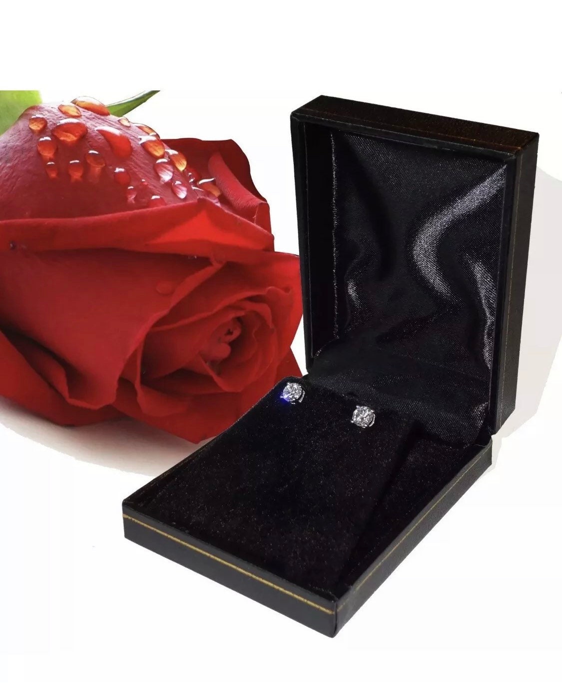 Real 14K Solid White Gold 2 Carat Simulated Diamond Round Brilliant Cut Studs Post Push Back Earrings Retail Value 895