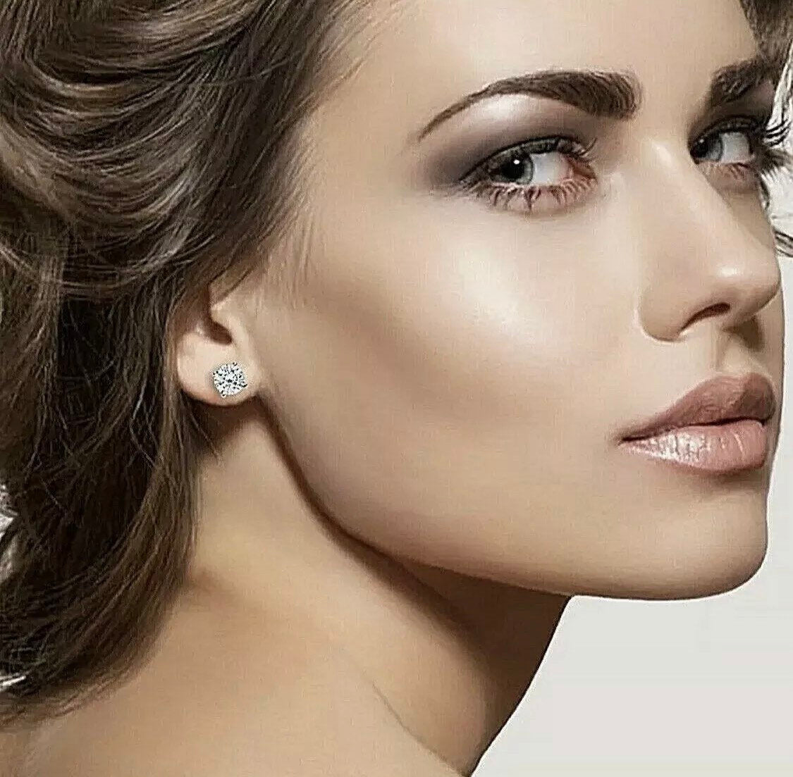 4Ct Round Cut VVS1/D Solitaire Push Back Stud Earrings 14K White Gold 8mm Top Quality