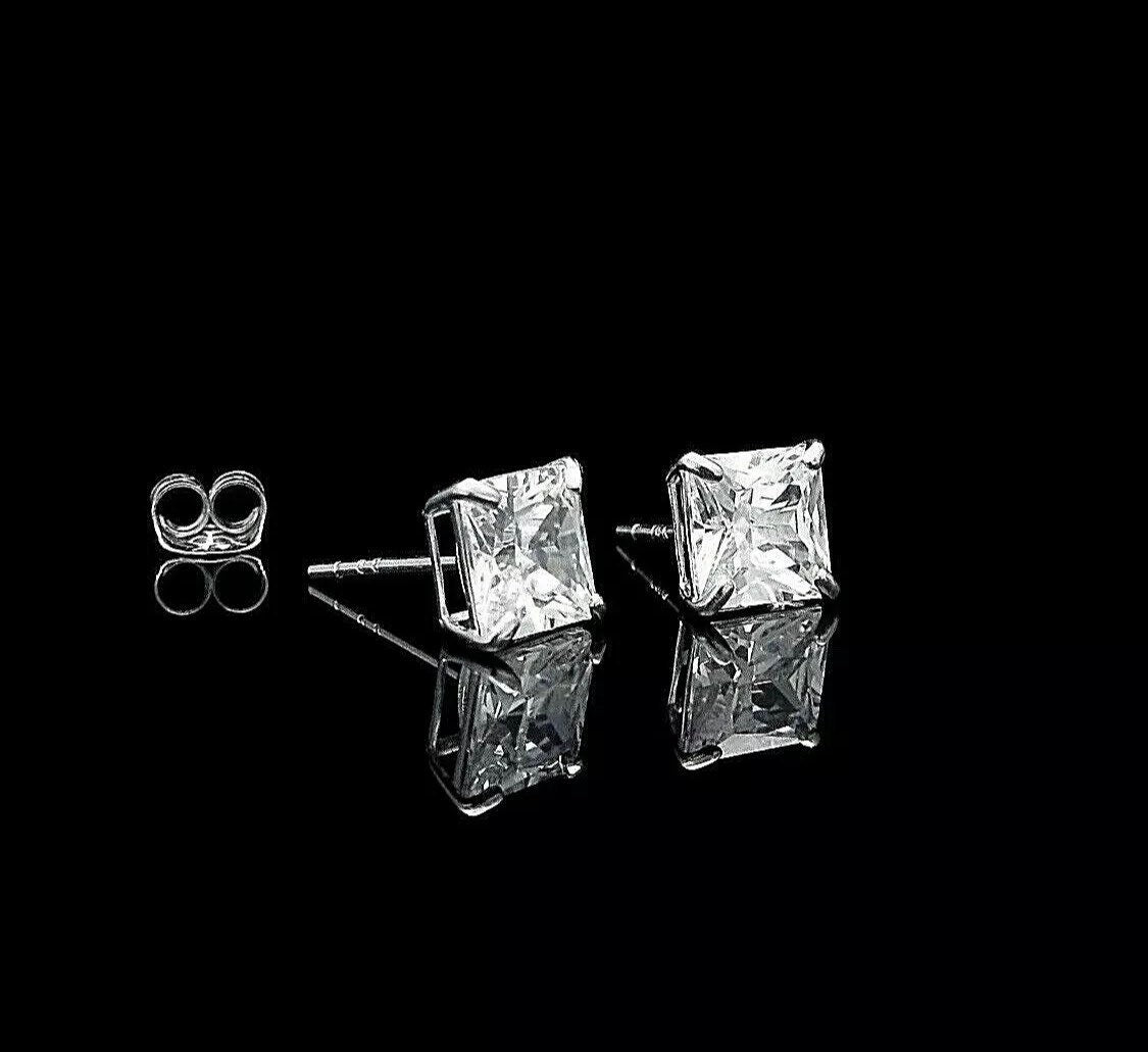 2.50Ct Princess Cut Solitaire Studs Earrings 14k White Gold Push Back Value 349