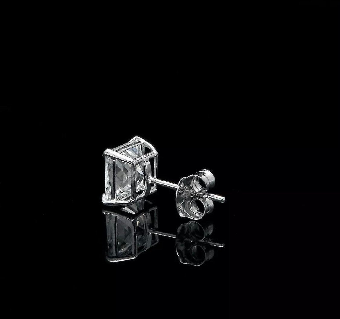 2.50Ct Princess Cut Solitaire Studs Earrings 14k White Gold Push Back Value 349