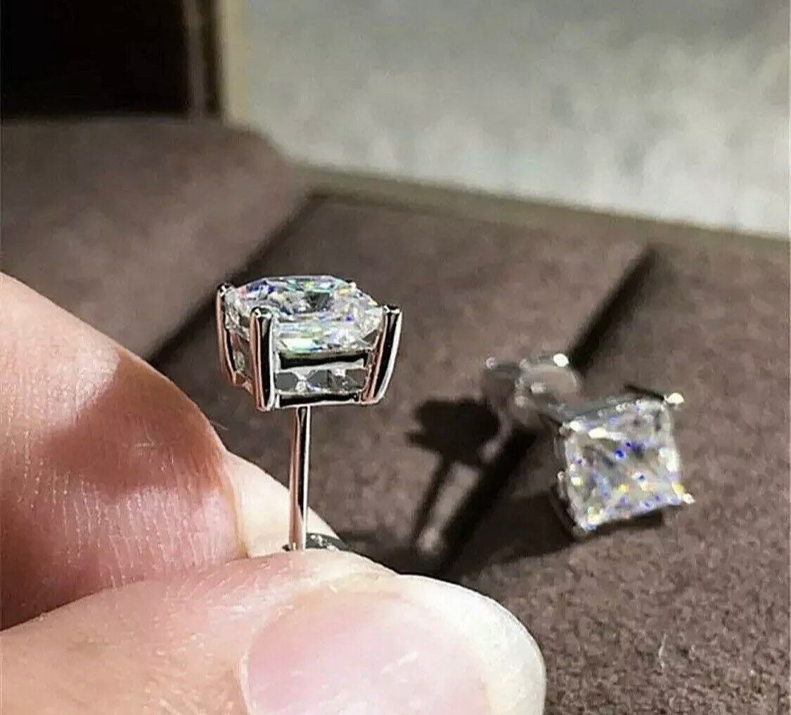 2.50Ct Princess Cut Solitaire Studs Earrings 14k White Gold Push Back Value 349