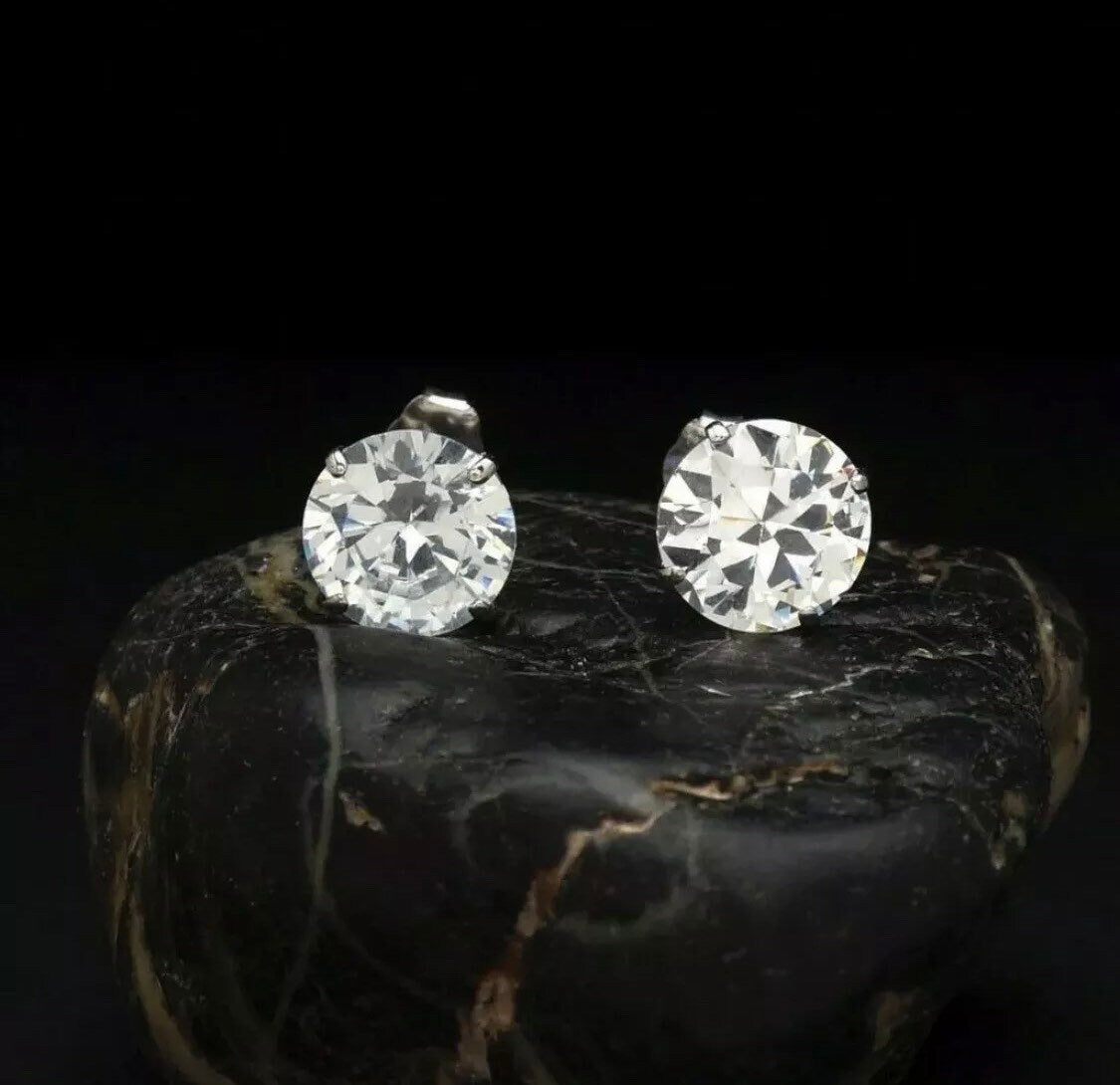 4 Ct Round Cut FL/D Certified GRA Moissanite Stud Earrings 14k White Gold 8mm Screw Back Value 695
