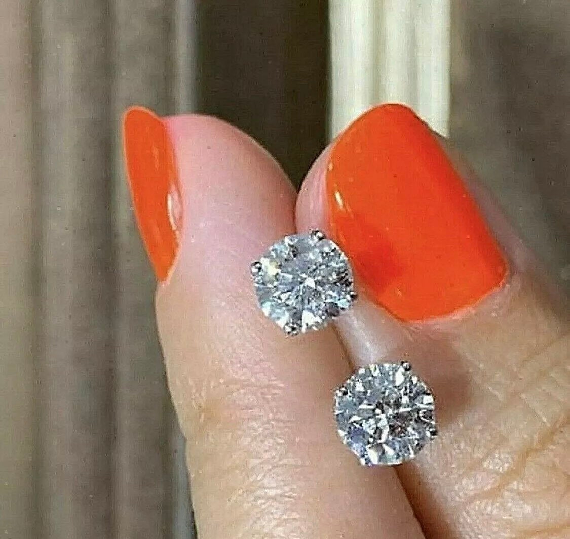 2Ct Round Cut VVS1 Diamond Solitaire Stud Earrings Push Back 14K White Gold Retail Value 395