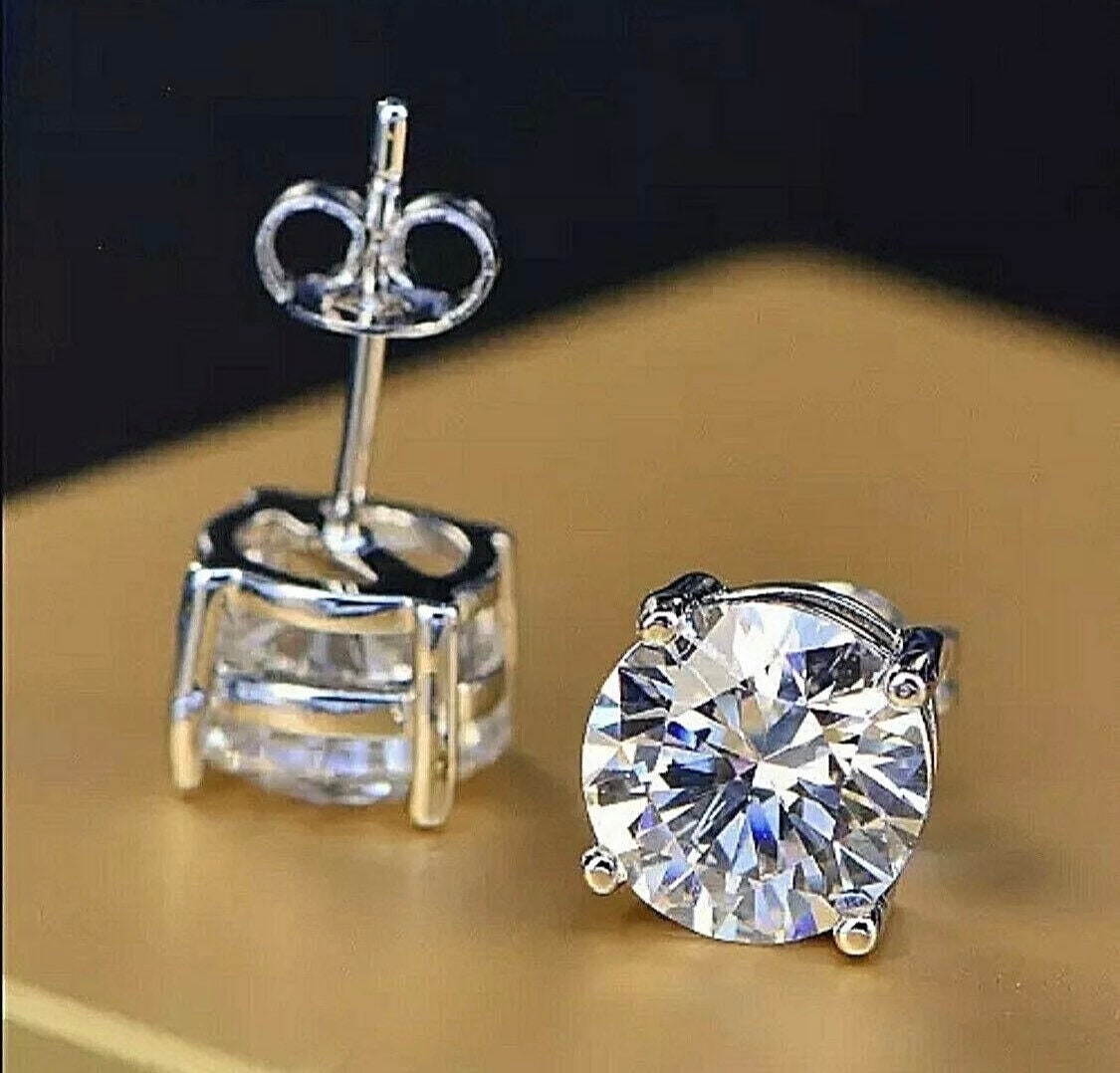 4.00 Ct Round Cut FL/D Solitaire Push Back Stud Earrings 14K White Gold Value 495