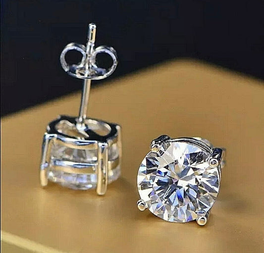 4.00 Ct Round Cut FL/D Solitaire Push Back Stud Earrings 14K White Gold Value 495