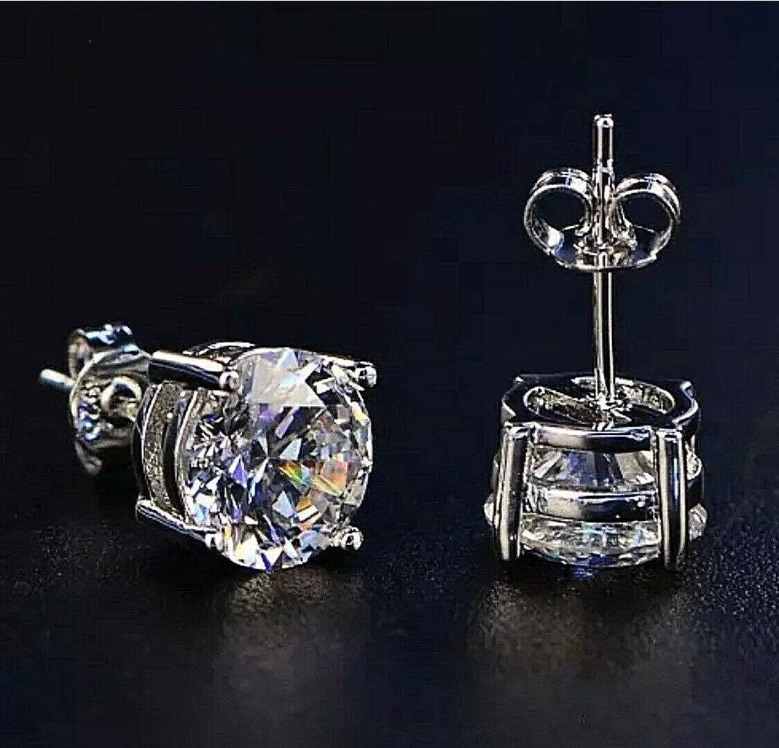 4.00 Ct Round Cut FL/D Solitaire Push Back Stud Earrings 14K White Gold Value 495