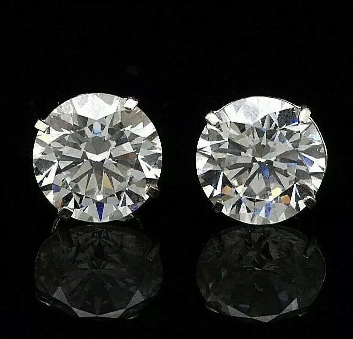 5.00 Carat Round 14k White Gold Stud Earrings w/Push Back Pierced 9mm Great Deal