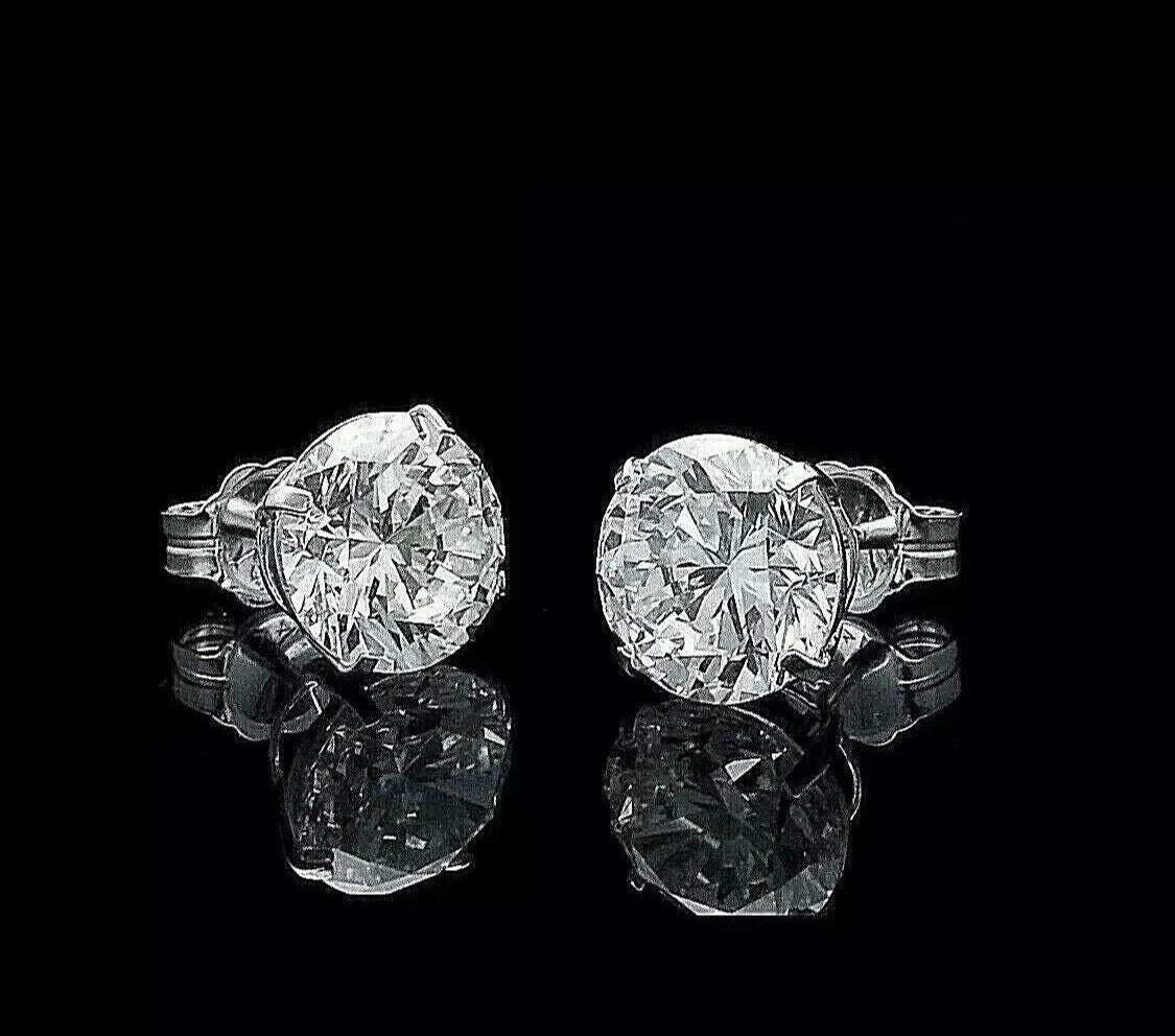 4.00 Carat Round Cut VVS1/D Solitaire Stud Earring 14K White Gold 7mm Push Back Top Quality Retail Value 495