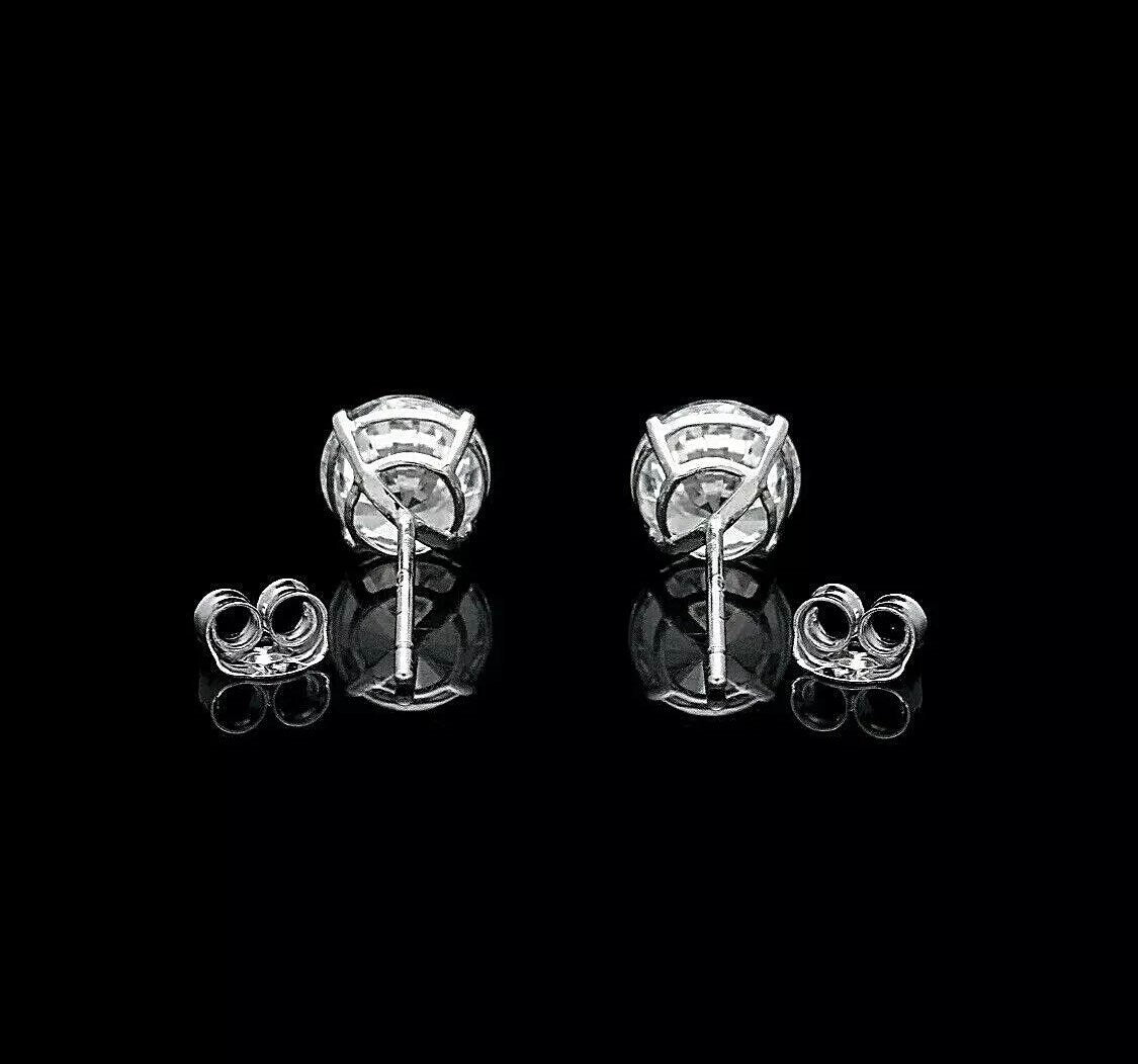 4Ct Round Cut VVS1/D Solitaire Push Back Stud Earrings 14K White Gold 8mm Top Quality