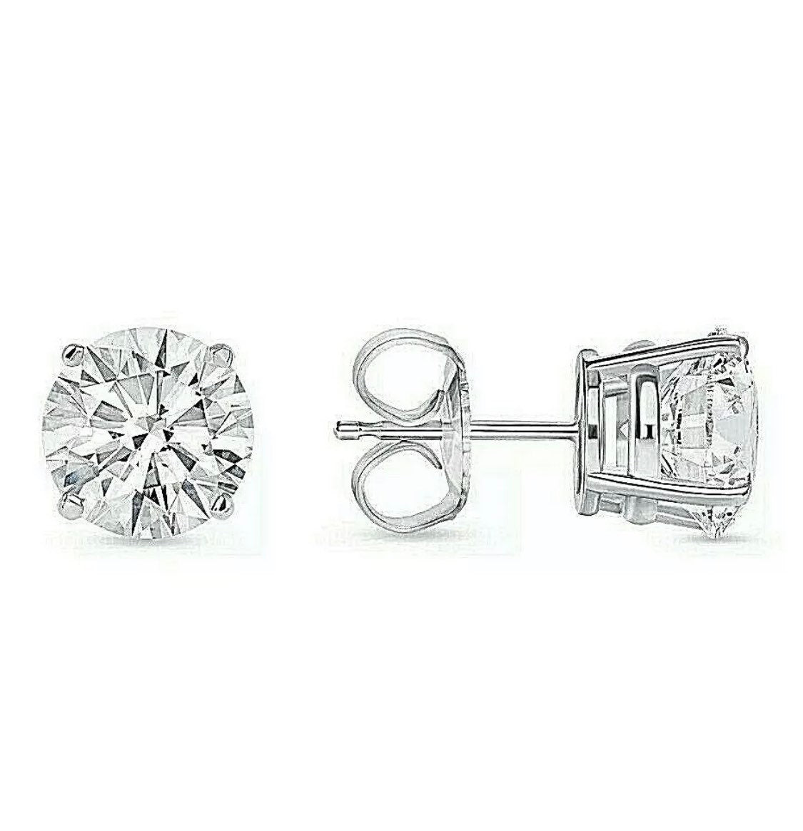 14K White Gold 5Ct Solitaire Round Cut Push Back Stud Earrings 9mm Top Quality