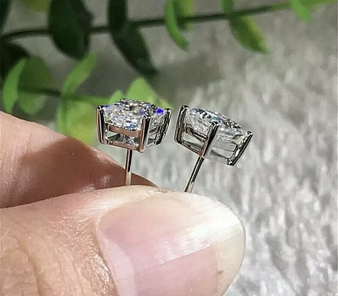 2.50Ct Princess Cut Solitaire Studs Earrings 14k White Gold Push Back Value 349