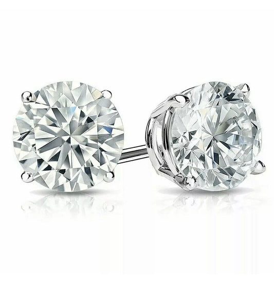 4 Ct Round Cut FL/D Certified GRA Moissanite Stud Earrings 14k White Gold 8mm Screw Back Value 695