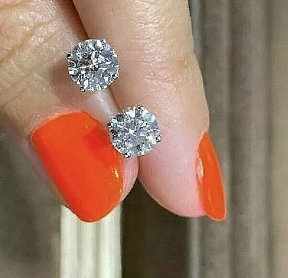 2Ct Round Cut VVS1 Diamond Solitaire Stud Earrings Push Back 14K White Gold Retail Value 395