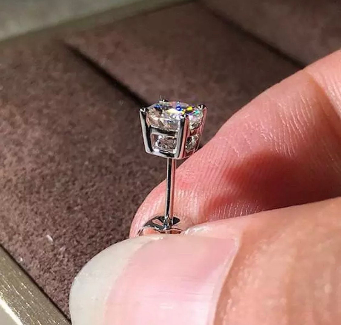 2 Carat Round Cut Solitaire Push Back Stud Earrings 14K White Gold 6mm Retail Value 295.00