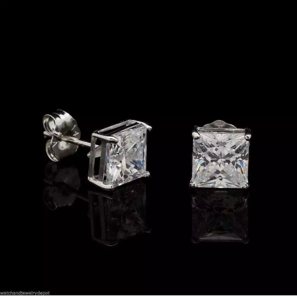 2.00 Ct Brilliant Princess Cut FL/D Solitaire Stud Earrings 14K White Gold 6mm Value 495