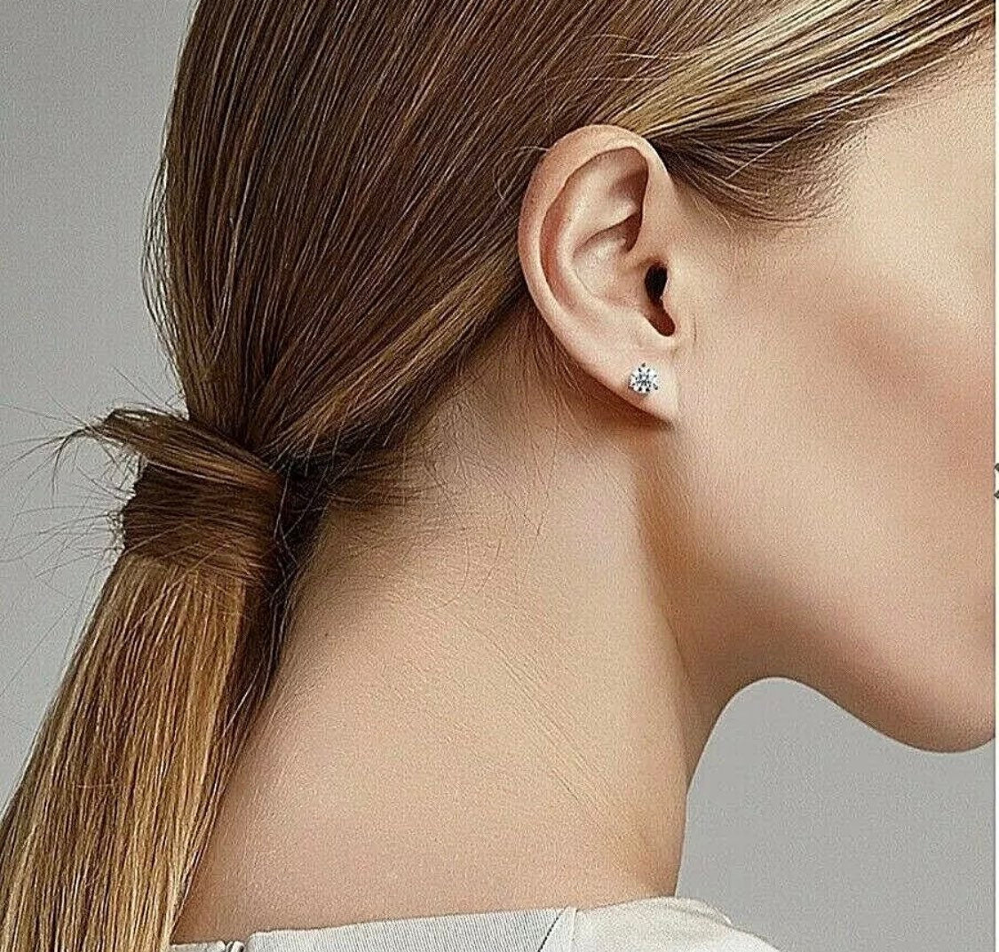 Brilliant Round 3.00 Carat VVS1/D Solitaire Stud Earrings 14K White Gold 7mm Push Back Gift Retail Value 595