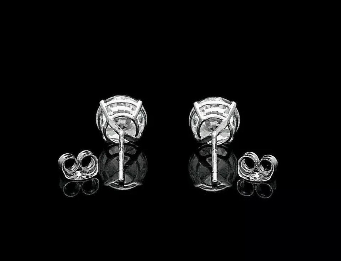 3 Ct Round Cut VVS1/D Solitaire Stud Earrings 14k White Gold Basket Setting 7mm Value 495
