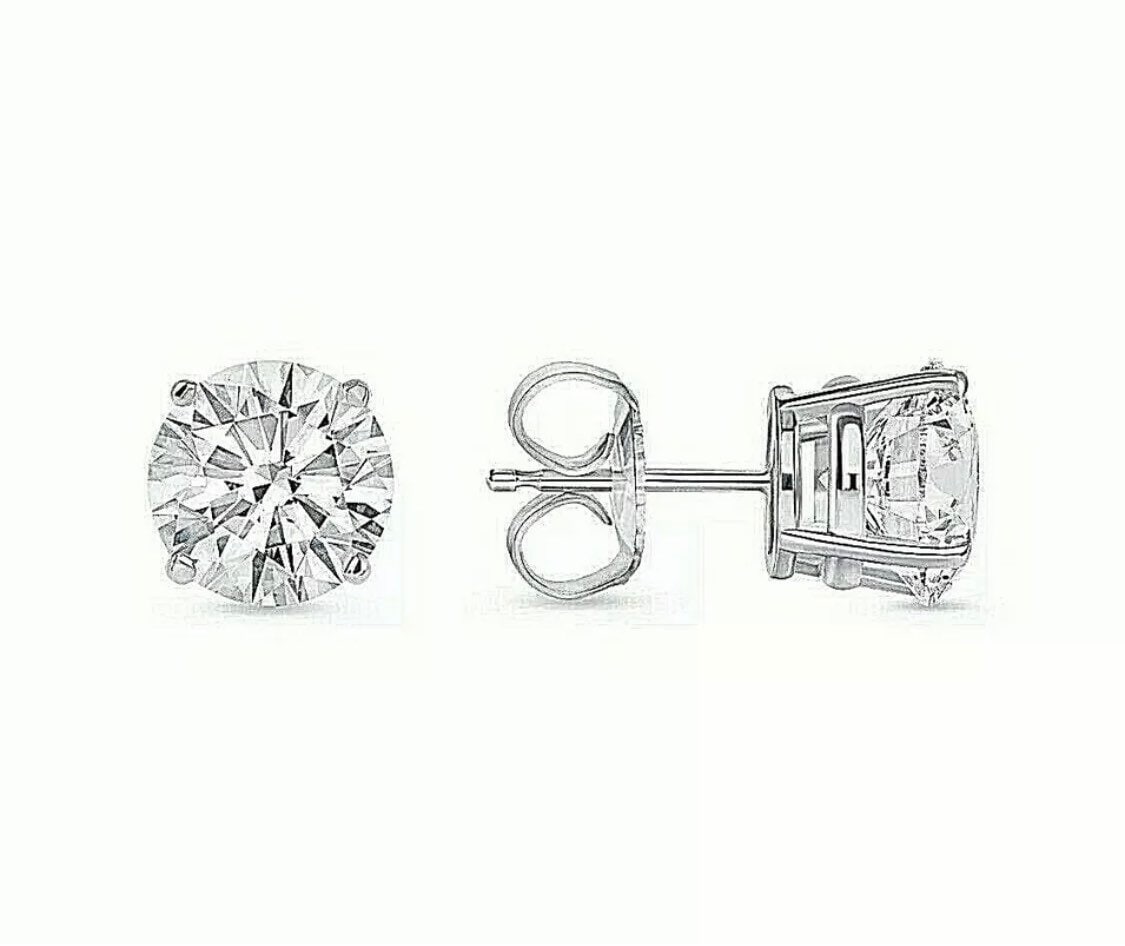 4Ct Round Cut VVS1/D Solitaire Push Back Stud Earrings 14K White Gold 8mm Top Quality