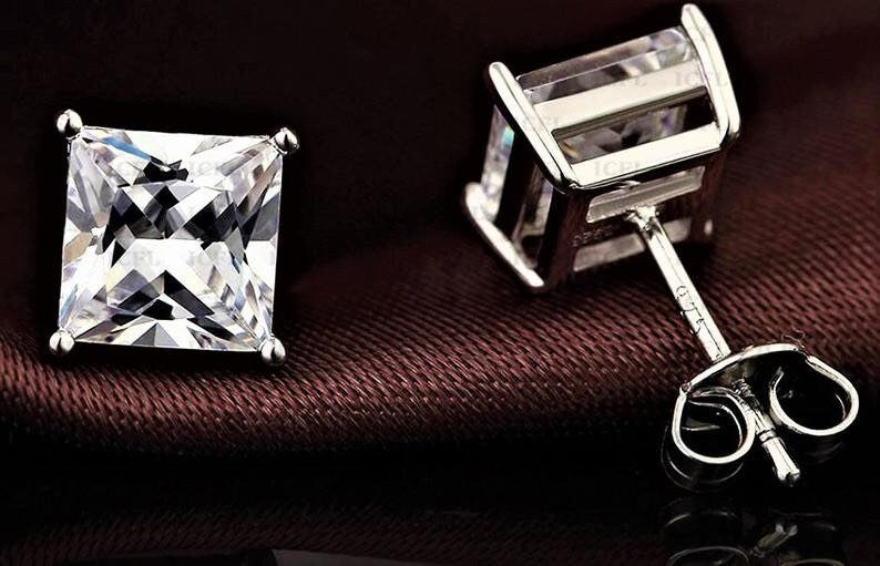 2Ct Princess Cut Diamond Push Back Solitaire Stud Earrings 14K White Gold