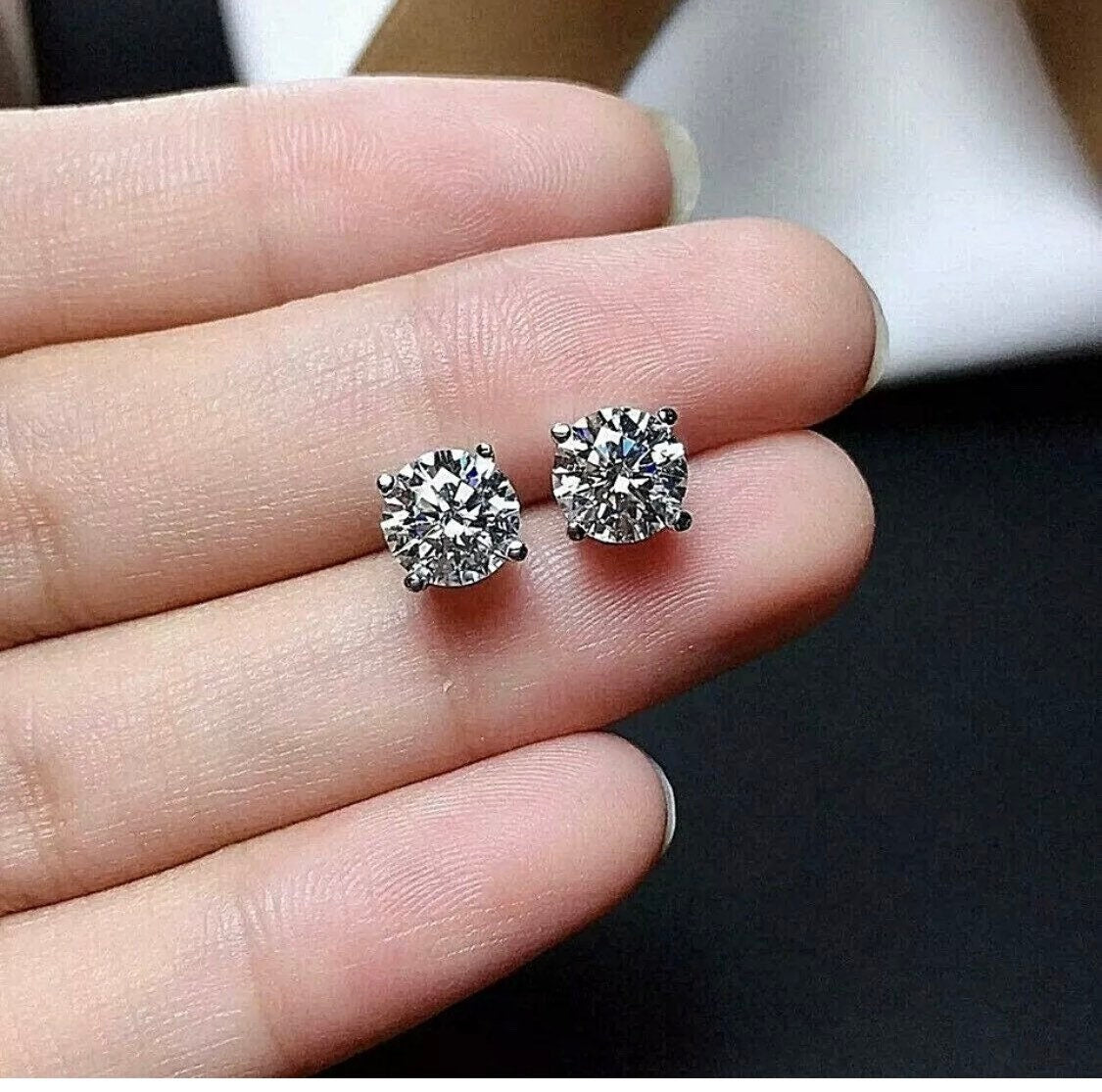 Brilliant Round 3.00 Carat VVS1/D Solitaire Stud Earrings 14K White Gold 7mm Push Back Gift Retail Value 595