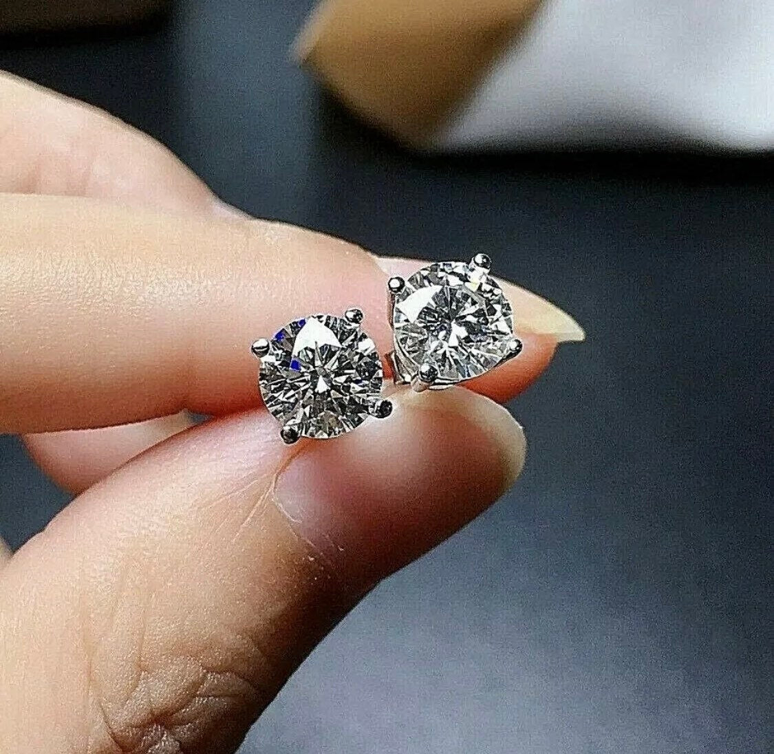 Brilliant Round 3.00 Carat VVS1/D Solitaire Stud Earrings 14K White Gold 7mm Push Back Gift Retail Value 595