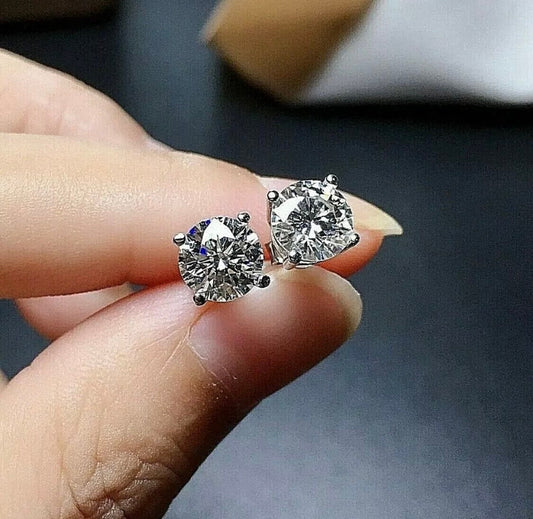 Brilliant Round 3.00 Carat VVS1/D Solitaire Stud Earrings 14K White Gold 7mm Push Back Gift Retail Value 595