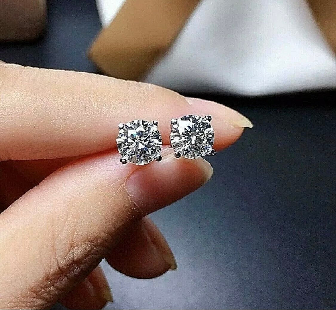 Brilliant Round 3.00 Carat VVS1/D Solitaire Stud Earrings 14K White Gold 7mm Push Back Gift Retail Value 595