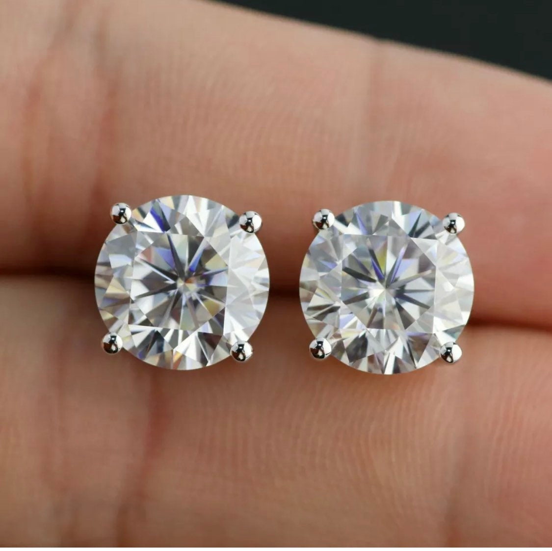 5.00 Ct Round Cut VVS1/D Solitaire Stud Earrings 14K White Gold 9mm Gift