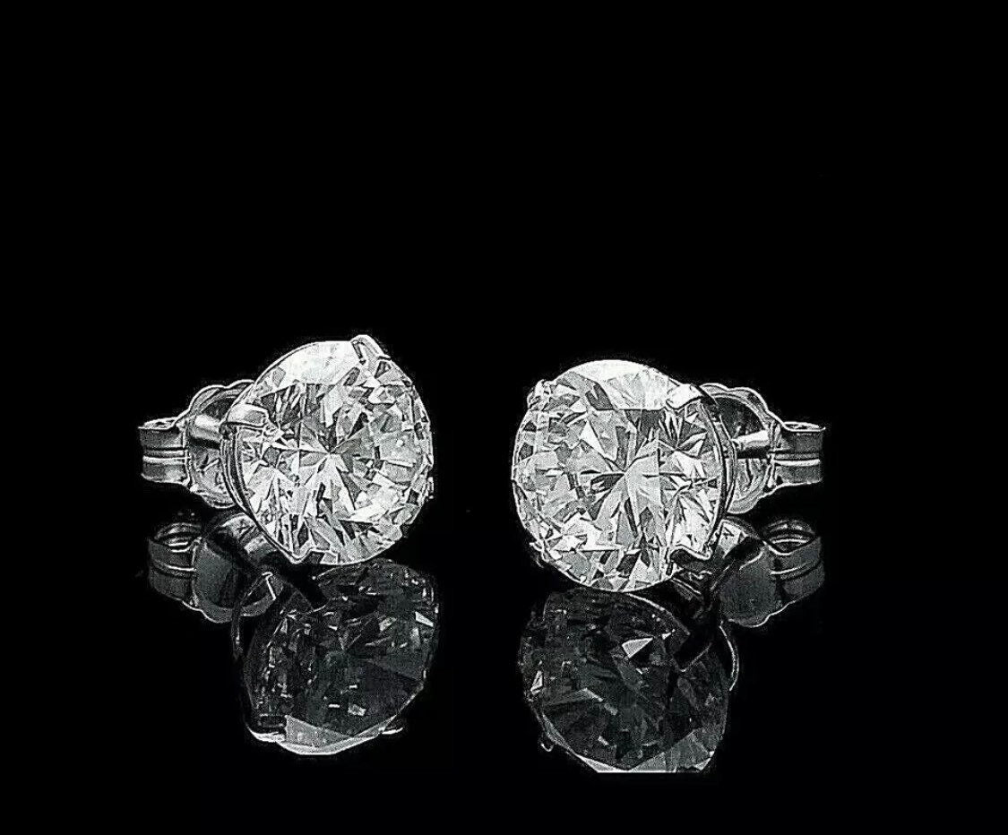 3 Ct Round Cut VVS1/D Solitaire Stud Earrings 14k White Gold Basket Setting 7mm Value 495