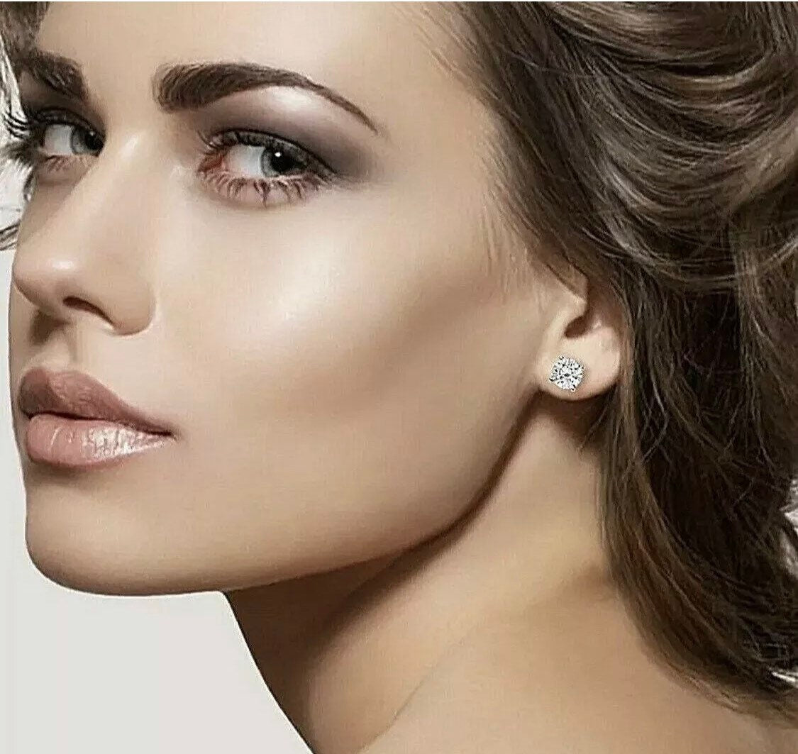 3 Ct Round Cut VVS1/D Solitaire Stud Earrings 14k White Gold Basket Setting 7mm Value 495