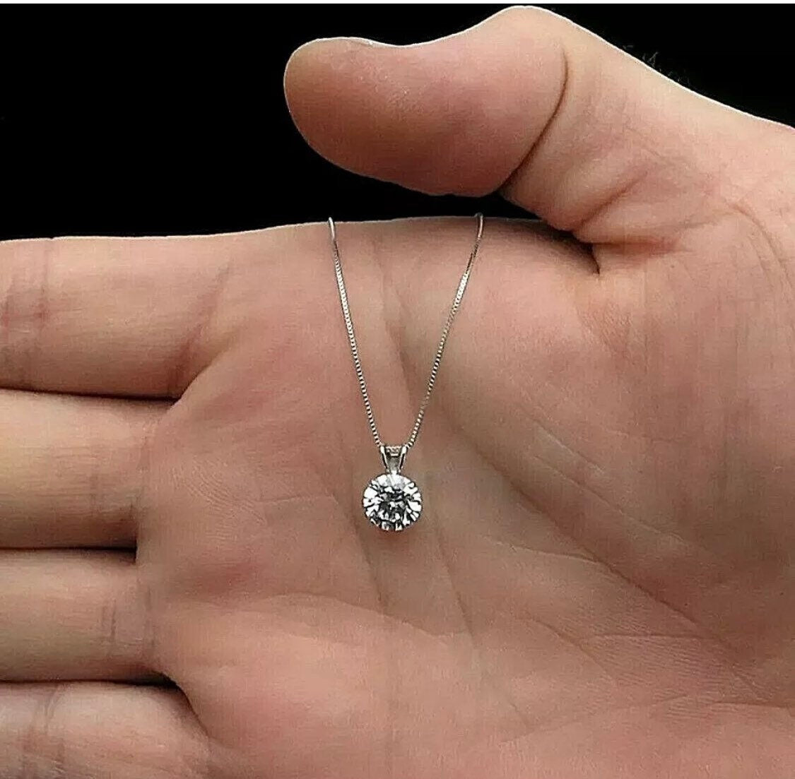2 Ct Round Brilliant Cut 14K White Gold Solitaire Moissanite Pendant 18” Necklace 8mm Value 995