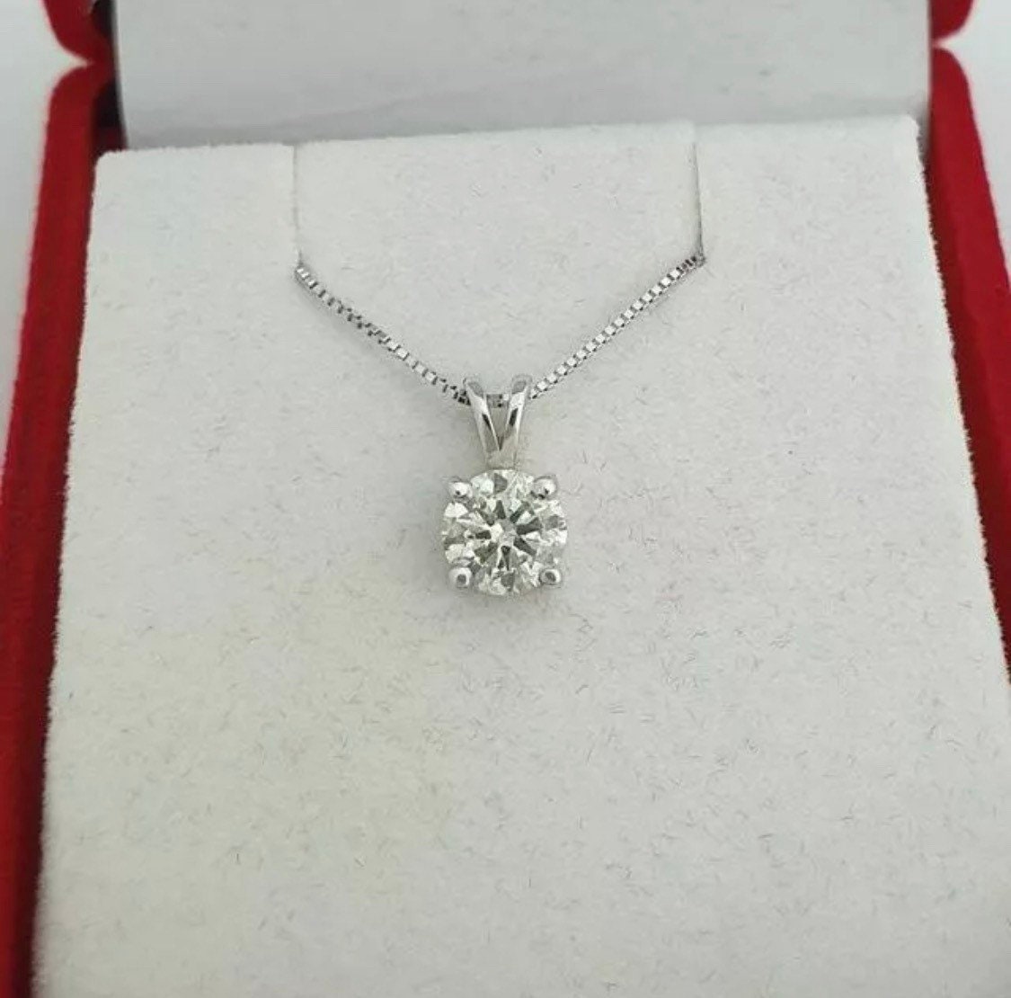 2 Ct Round Brilliant Cut 14K White Gold Solitaire Moissanite Pendant 18” Necklace 8mm Value 995