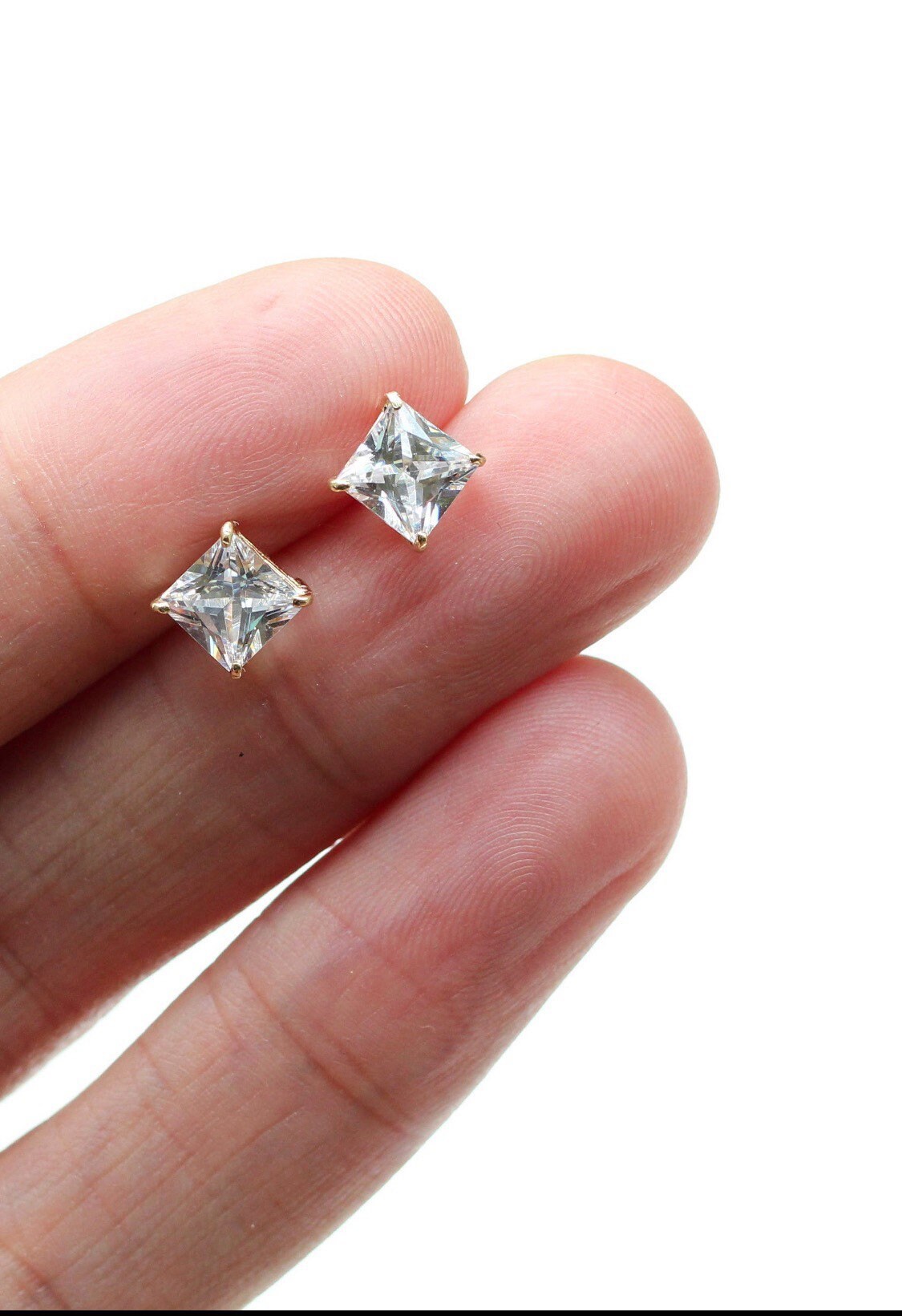2Ct Princess Cut Diamond Push Back Solitaire Stud Earrings 14K White Gold