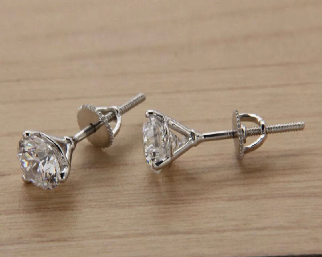 2.10 Ct Brilliant Round Cut Diamond14k White Gold Solitaire Stud Earrings Retail Value of 595
