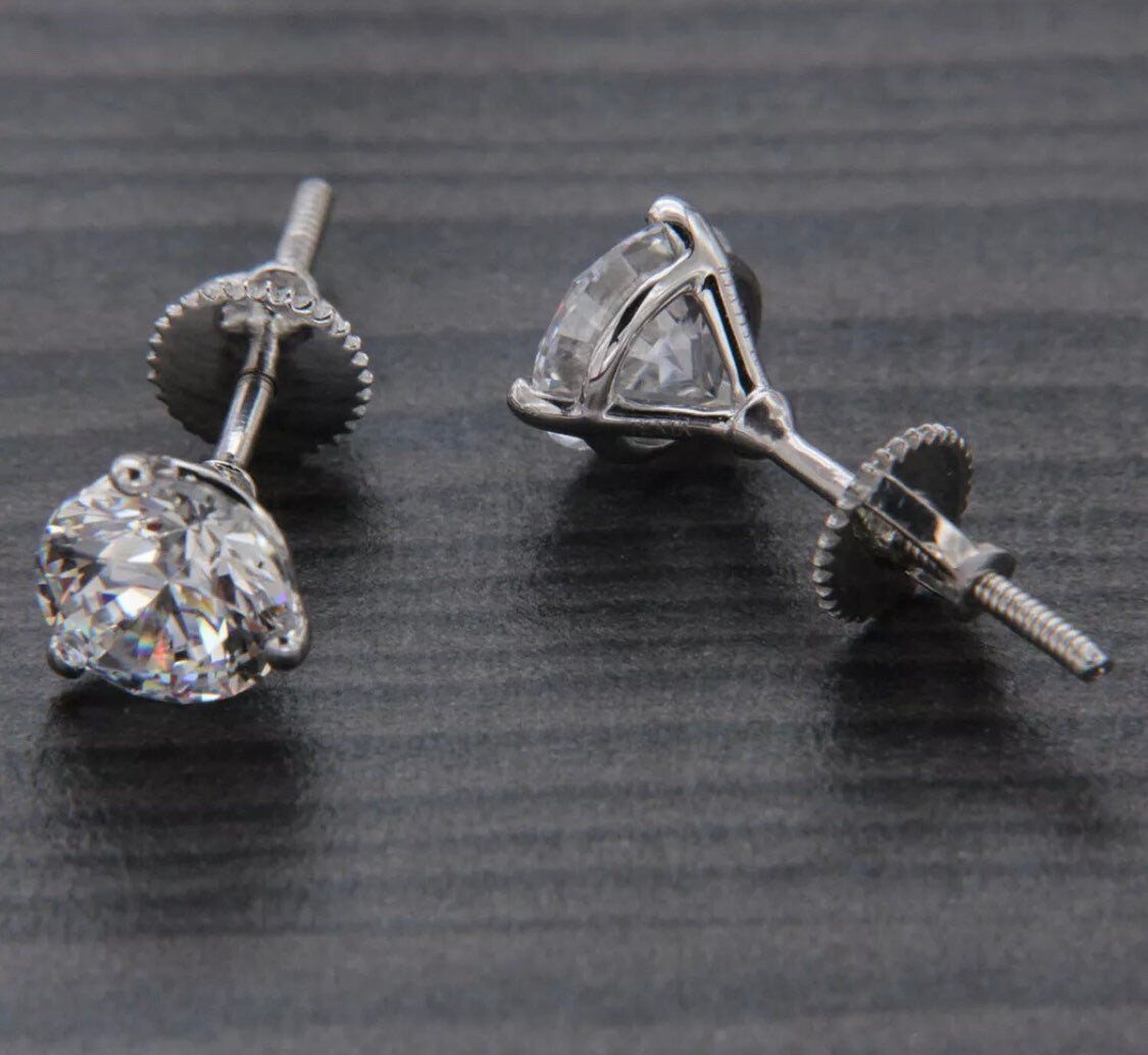 2.10 Ct Brilliant Round Cut Diamond14k White Gold Solitaire Stud Earrings Retail Value of 595