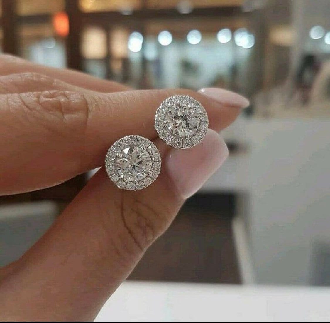 5.00 Ct Solitaire Halo VVS1/F Stud Earrings 14k White Gold 8mm Push Back Top Quality Value 495