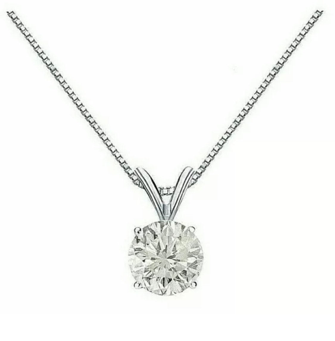 2 Ct Round Brilliant Cut 14K White Gold Solitaire Moissanite Pendant 18” Necklace 8mm Value 995