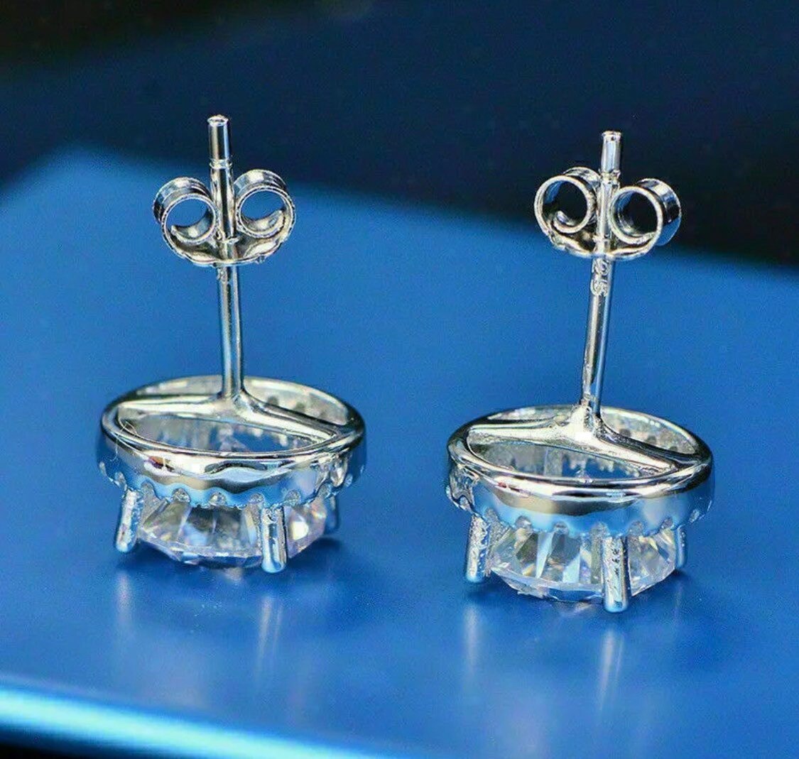 3.50Ct Round Cut Solitaire Halo Stud Earrings 8mm Push Back 14K White Gold Gift Stud Value 495