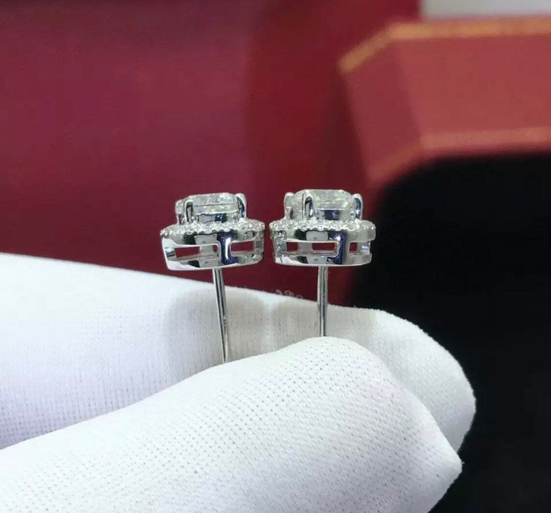 3.50Ct Round Cut Solitaire Halo Stud Earrings 8mm Push Back 14K White Gold Gift Stud Value 495