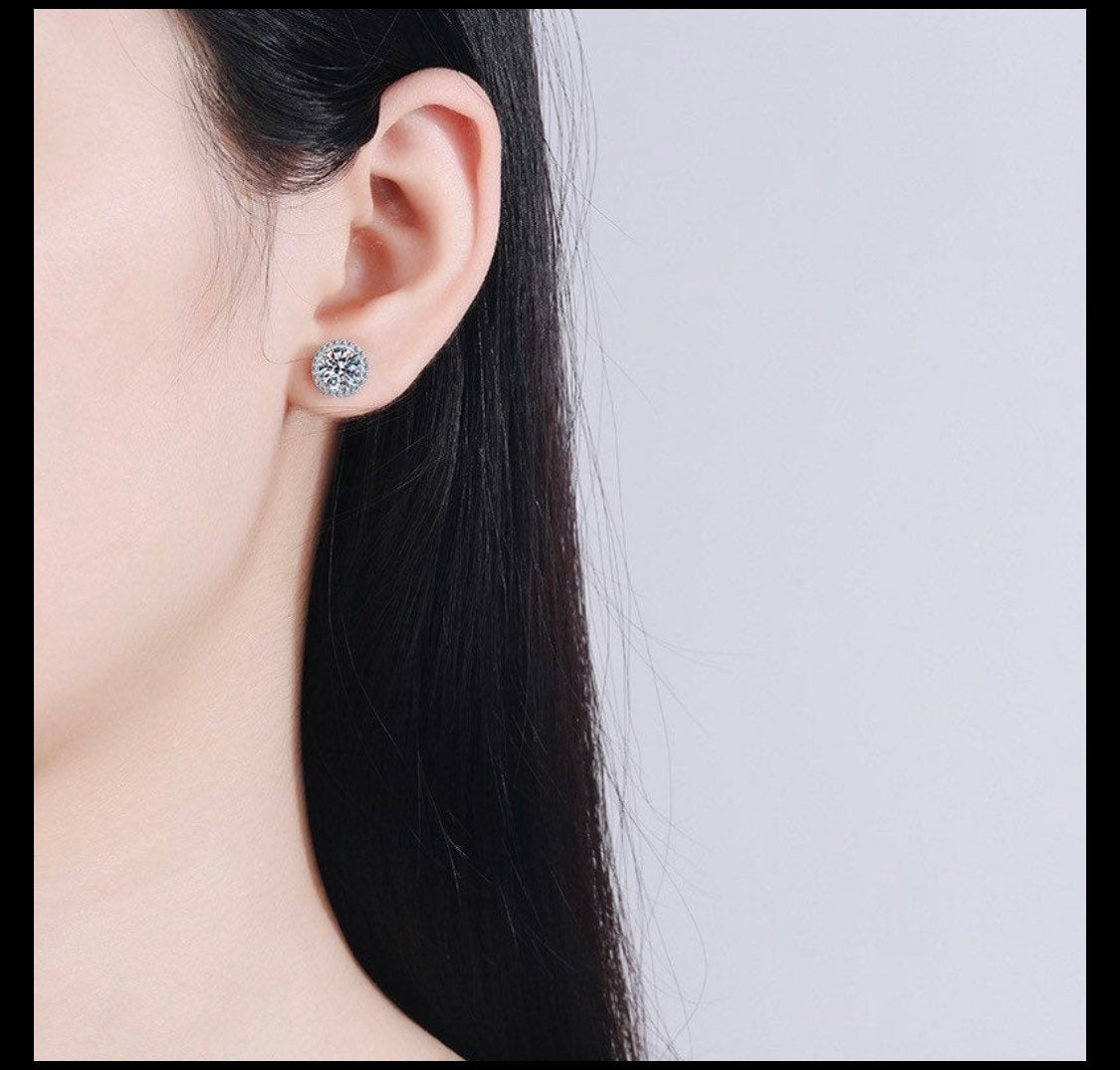 5.00 Ct Solitaire Halo VVS1/F Stud Earrings 14k White Gold 8mm Push Back Top Quality Value 495