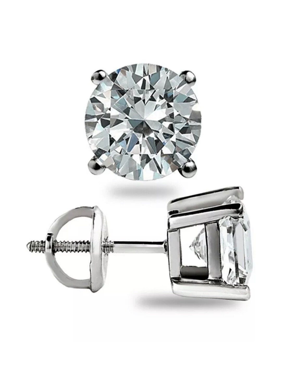 2.50 Carat Round VVS1 Diamond Stud Earrings 14K White Gold Basket Setting Screw Back 7mm Gift Stud Value 395.00