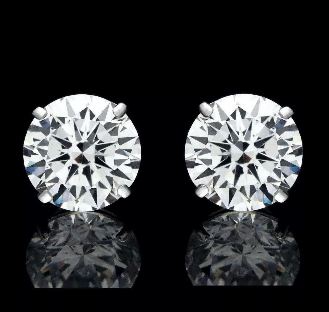 4.00 Carat Round Cut VVS1/D Stud Earring 14K White Gold Screw Back Gift Retail Value 495.00 Top Quality
