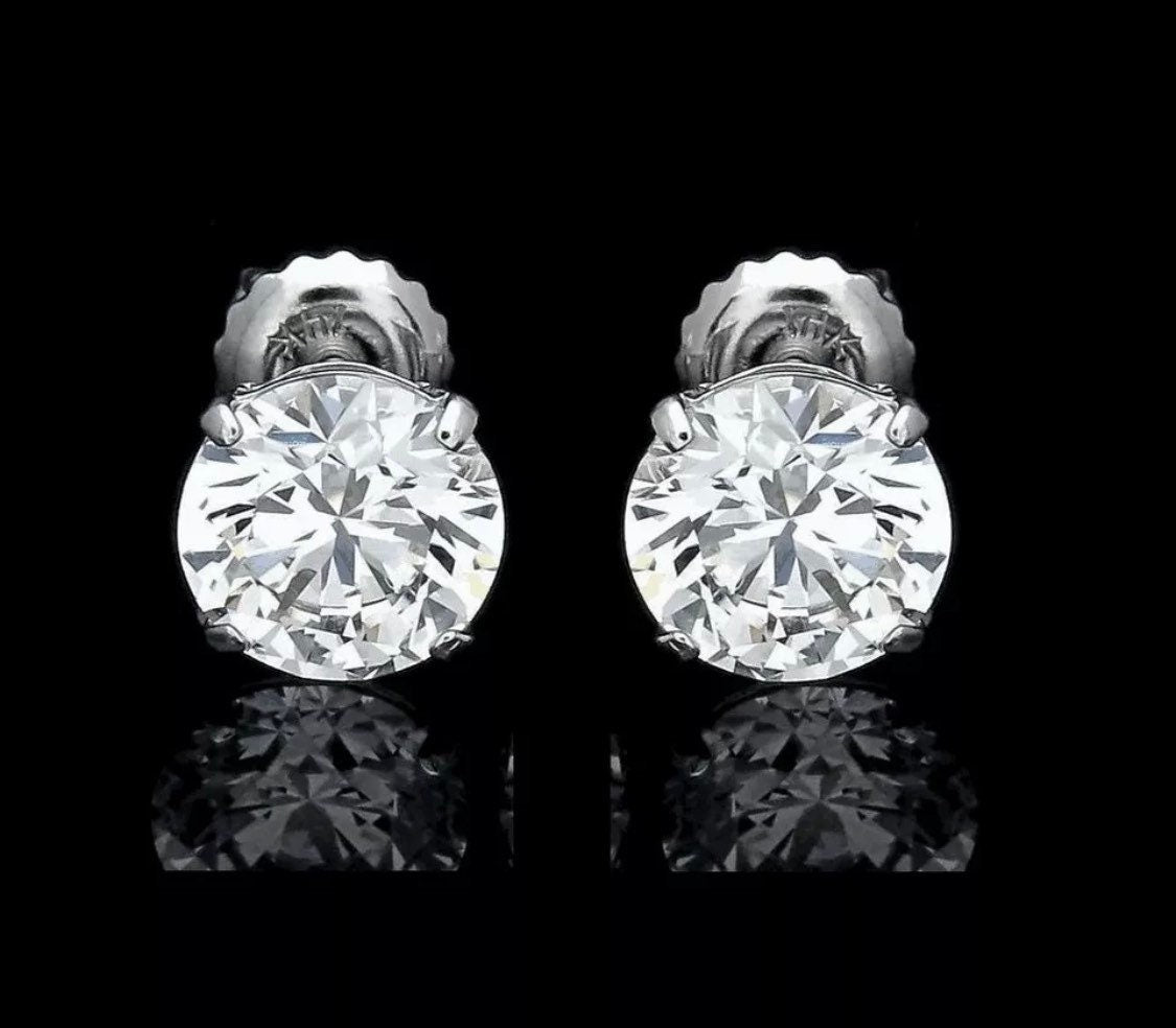 4.00 Carat Round Cut VVS1/D Stud Earring 14K White Gold Screw Back Gift Retail Value 495.00 Top Quality