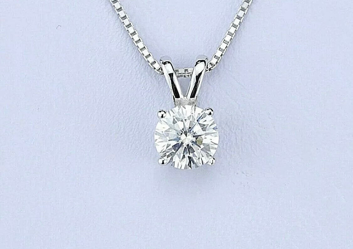 2.00Ct Round Certified Moissanite Brilliant Cut 14K White Gold 7mm Solitaire Pendant 18” Value 995