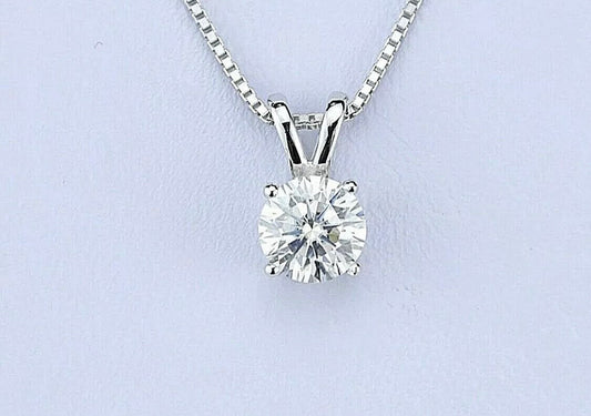2.00Ct Round Certified Moissanite Brilliant Cut 14K White Gold 7mm Solitaire Pendant 18” Value 995