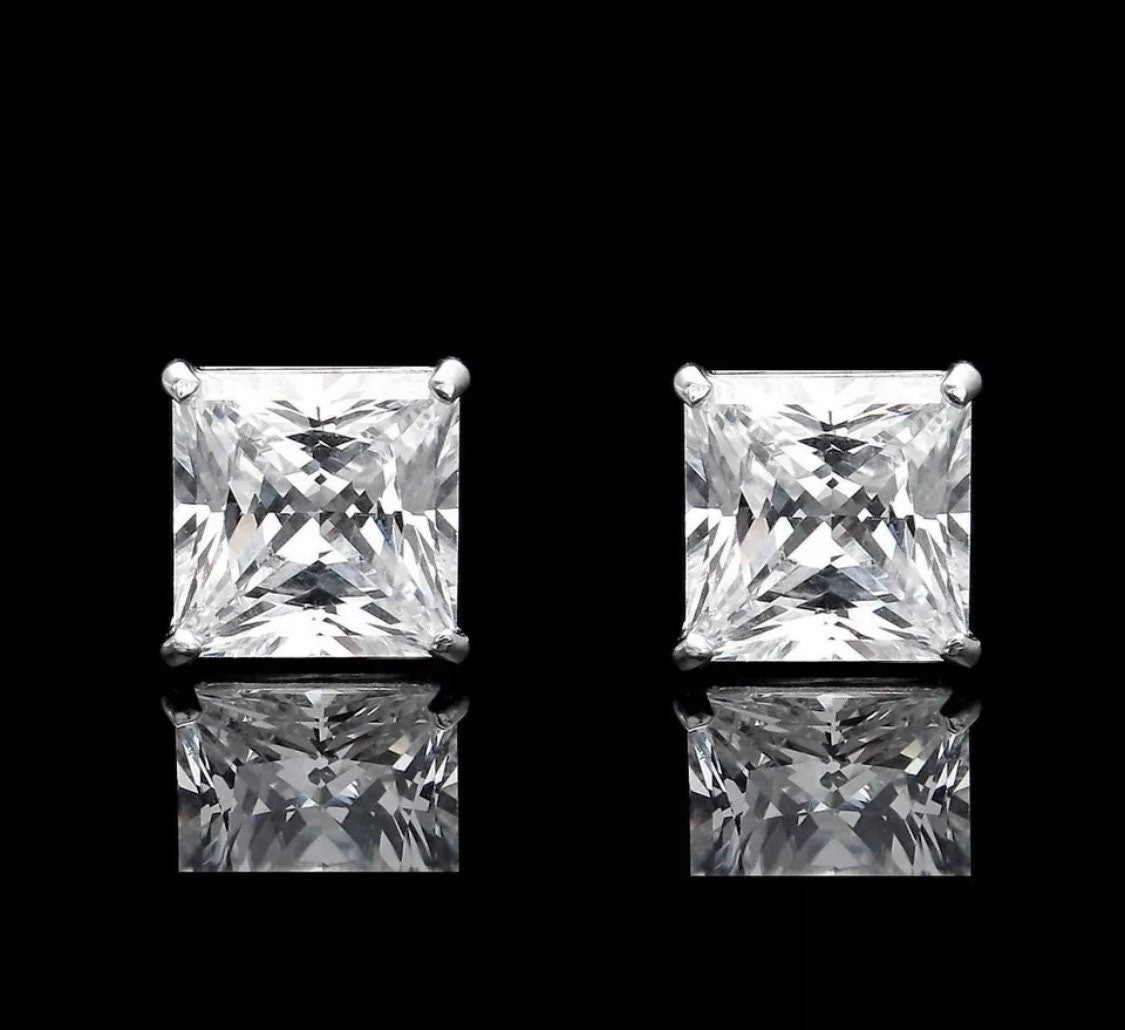 2.50 Ct Princess Cut VVS1/D Solitaire Stud Earrings 7mm Screw Back 14K White Gold Perfect Gift