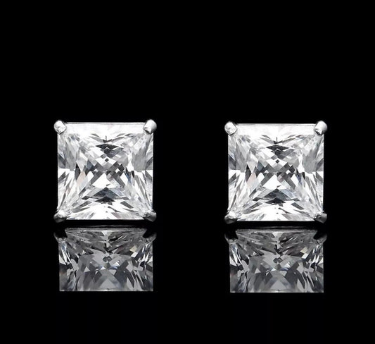 2.50 Ct Princess Cut VVS1/D Solitaire Stud Earrings 7mm Screw Back 14K White Gold Perfect Gift