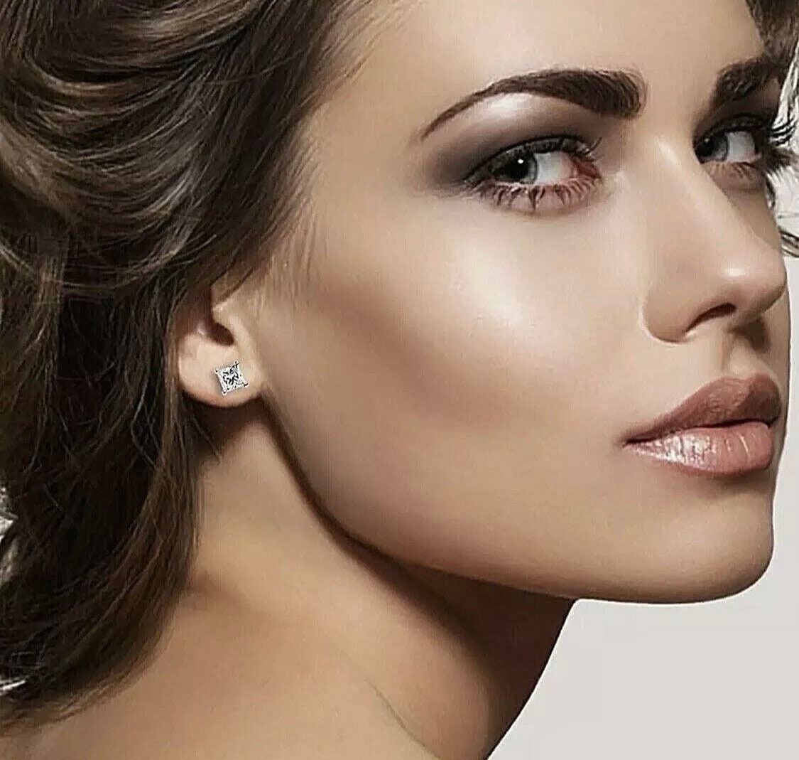 2.50 Ct Princess Cut VVS1/D Solitaire Stud Earrings 7mm Screw Back 14K White Gold Perfect Gift