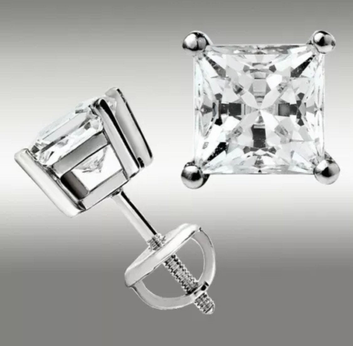 2.50 Ct Princess Cut VVS1/D Solitaire Stud Earrings 7mm Screw Back 14K White Gold Perfect Gift